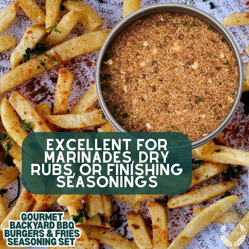 Gourmet Backyard BBQ Burgers & Fries Seasoning Set - Six Pack | Authentic Small Batch Seasoning Mixes - Built For Grilling | 6 Gourmet All Natural Spice Blends - | Hand Packed, Non GMO | GLP-1 Friendly | Sustainably Sourced, Made in USA | Artisanal Spice Blends, Marinades, and Rubs | Gustus Vitae | All Occasion Gift