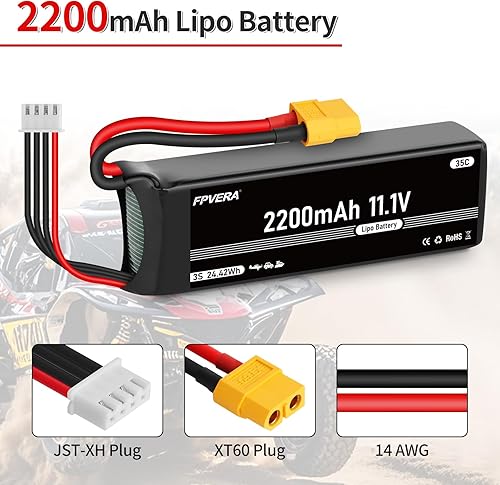 Miniatura 2 de FPVERA 3s Lipo Batería 35C 2200mAh 11.1V Lipo Batería con XT60 Conector para Avión RC Quadcopter Helicóptero FPV Drone