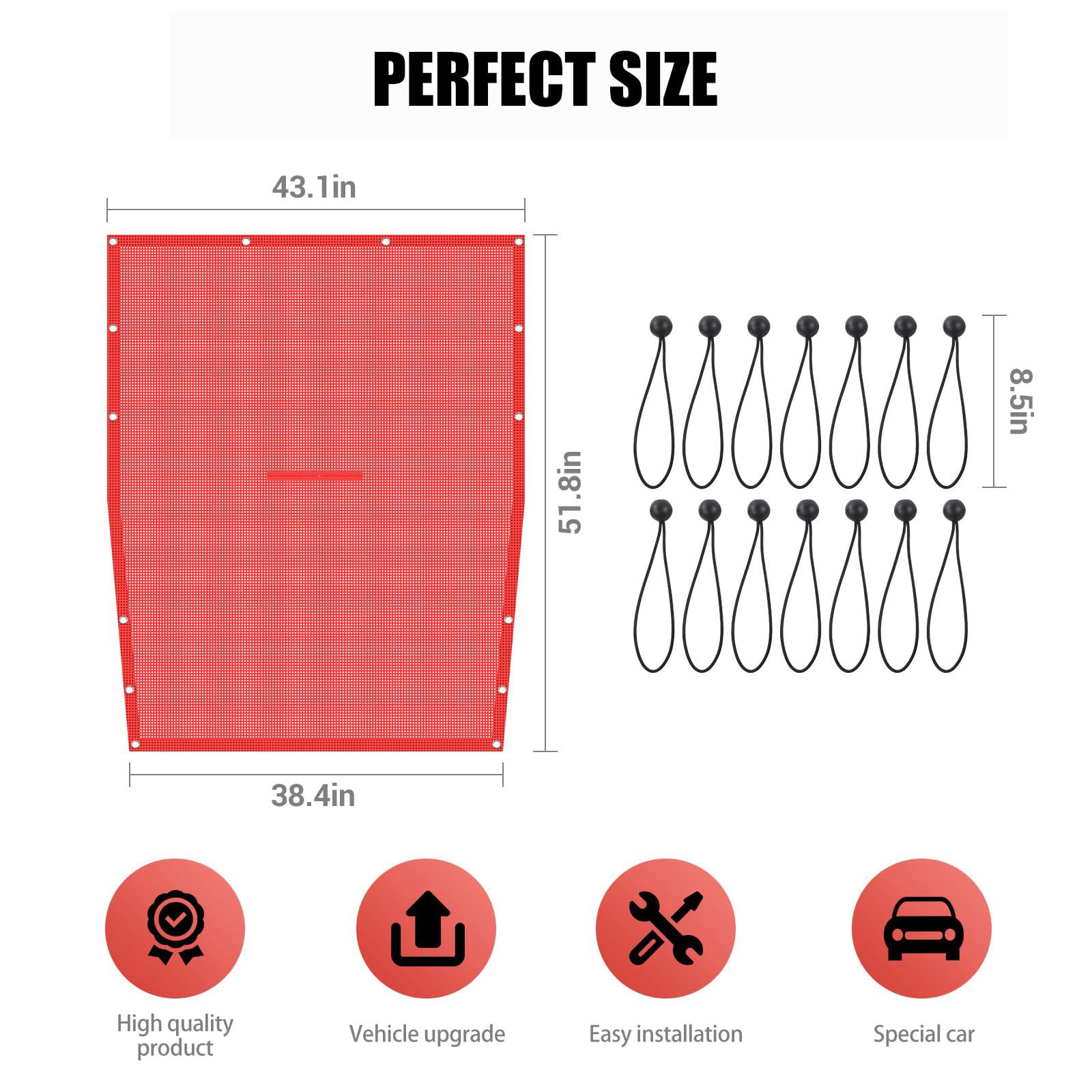 Parasol de Malla Superior Parasol, Bloqueador UV, Pantalla de Bikini para Jeep Wrangler JL JLU 2018-2022, 2 Puertas, Rubicon Sport Sport S Willys, Rojo,Standard