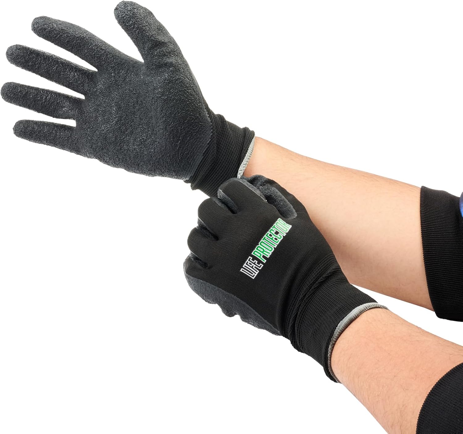 Restaurantware-Life Protector Extra Large Safety Work Gloves, 10 Pairs Of Gloves With Crinkle Latex Coating On Palm And Fingertips - 13-Gauge, Firm Grip, Black Nylon Protective Handwear, Heavy-Duty