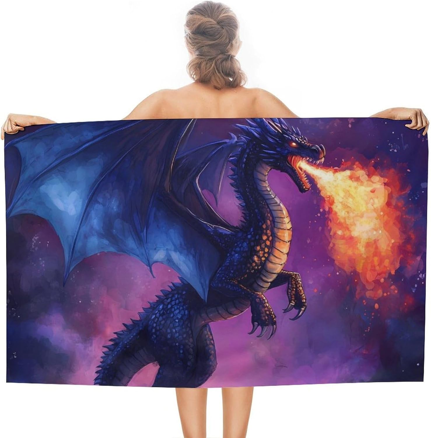 Angry Purple Dragon Oversized Beach Towel Soft Absorbent Pool Bath Swim Towels for Adults Travel Vacation Gifts 130x80cm