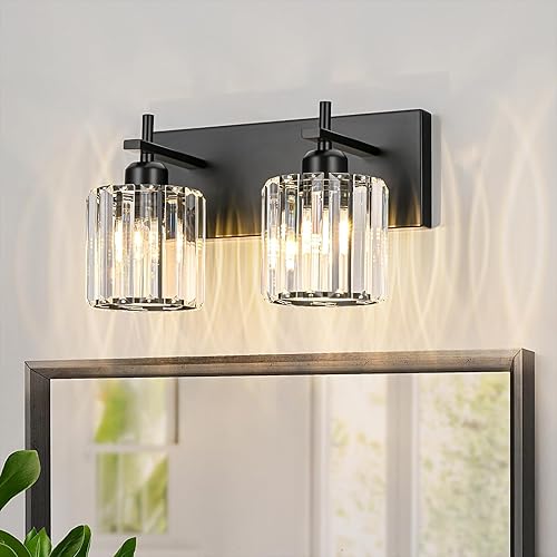 Miniatura 36 de Moderna lámpara de tocador de baño de cristal de 3 luces de latón para pared, sobre espejo, iluminación de tocador negra y dorada para baño, Sombra