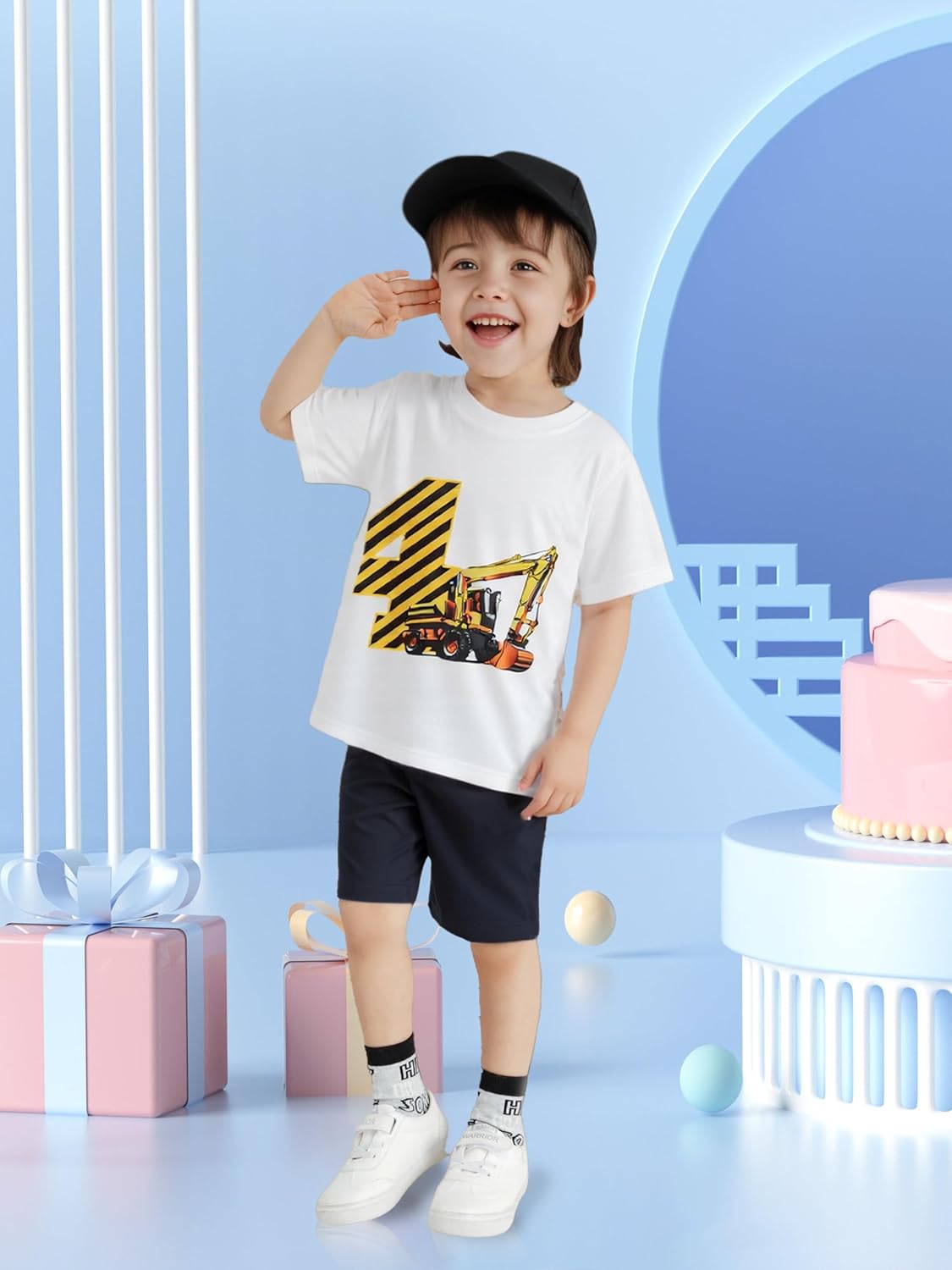 Lampu Birthday Boy Shirts Construction Excavator Cotton Short Sleeve T-Shirt 2-6 Years - Image 5