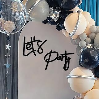 Let's Party Sign for Backdrop Balloon Arch - Large Felt Letters Funny Signs for Party Sign, Birthday, Graduation, Wedding, Bachelorette, Christmas, Home Bar, Man Cave Wall Decor - Black, Reusable