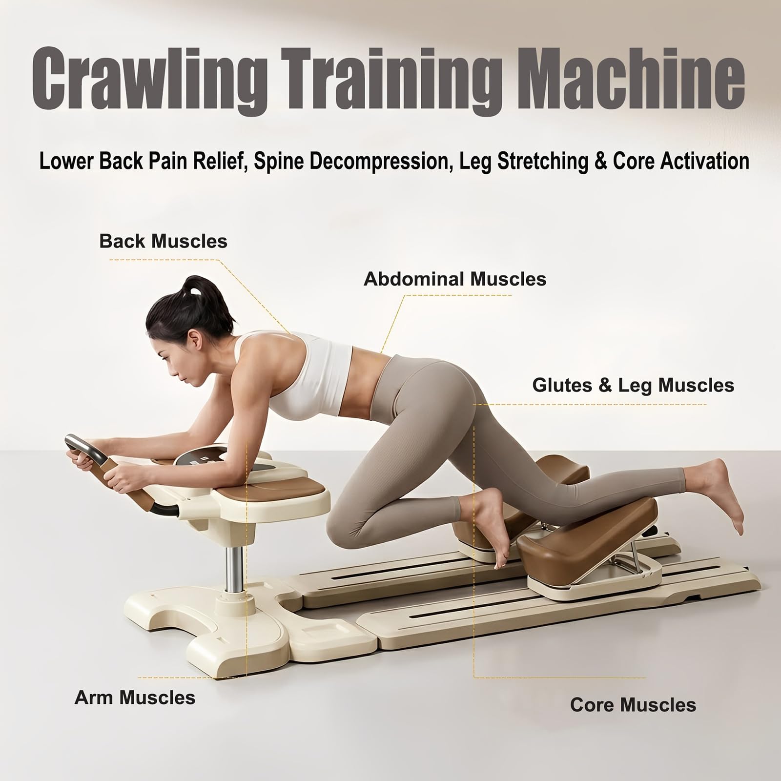 Crawling Machine, Spine Twist & Stretch Trainer, Maquina De Abdominales, Máquina De Reptación - 3 Niveles De Altura Ajustables Y Pantalla Digital, Entrenador De Estiramiento Y Torsión De Columna