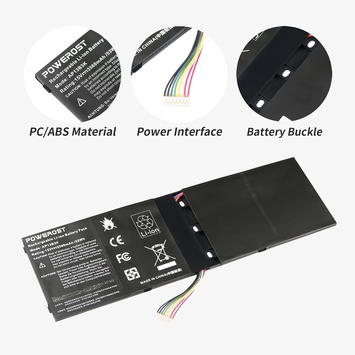 Powerost AP13B3K AP13B8K Laptop Battery for Acer Aspire M5-583 M5-583P M5-583P-5859 M5-583P-6423 M5-583P-6428 M5-583P-6637 M5-583P-9688 R7-572 ES1-511 ES1-512 V5-473P V5-552G15V/3560mAh/53Wh