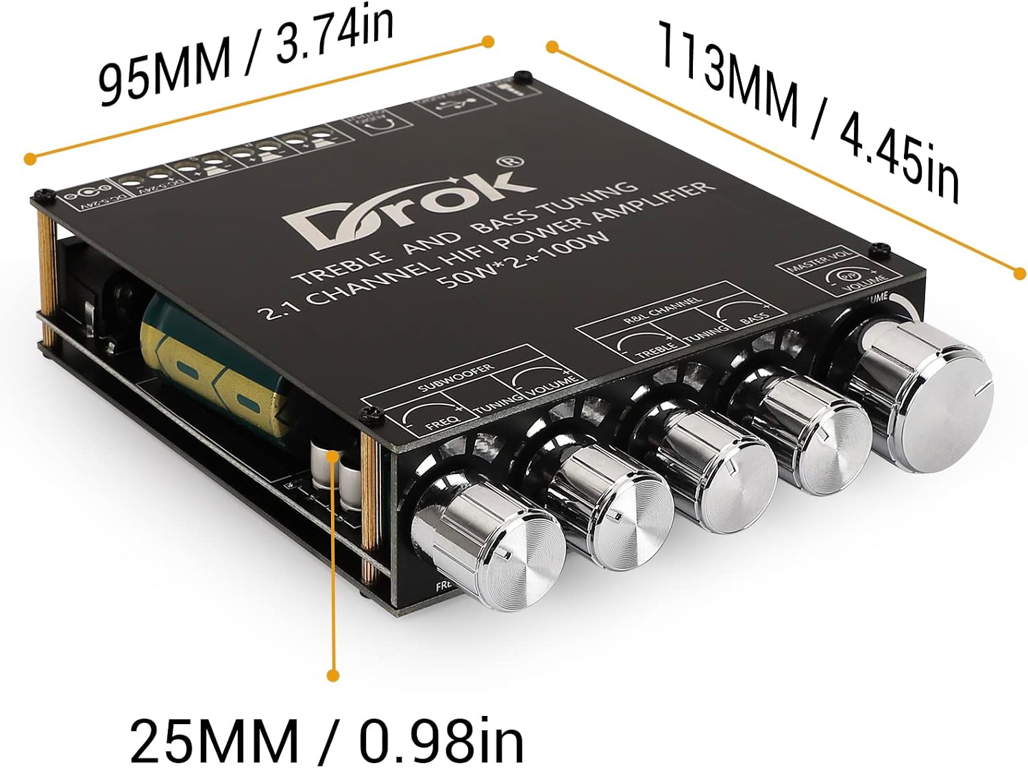 DROK 50W*2+100W Amplifier, Blue-Tooth 2.1 Channels HiFi Power Amplifier Board for 2-8Ω 200W Subwoofer Bass Speakers with 3.5mm Port Capable for USB Sound Card