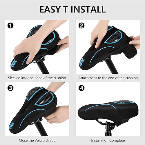 Miniatura 4 de Cojín de asiento de bicicleta acolchado de gel extra suave y cómodo para hombres y mujeres, cómodo, con pelotón estacionario, ejercicio, bicicletas