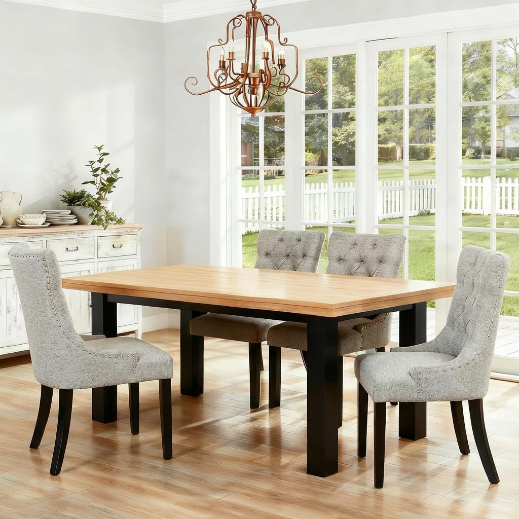 asunflower Dining Chairs Set 4 Button-Tufted Upholstered Kitchen Chairs Set of 4 with Black Wooden Legs for Holiday Parties, Wedding, Events Accent Chairs for Living Room, Kitchen Dining Room(Grey)