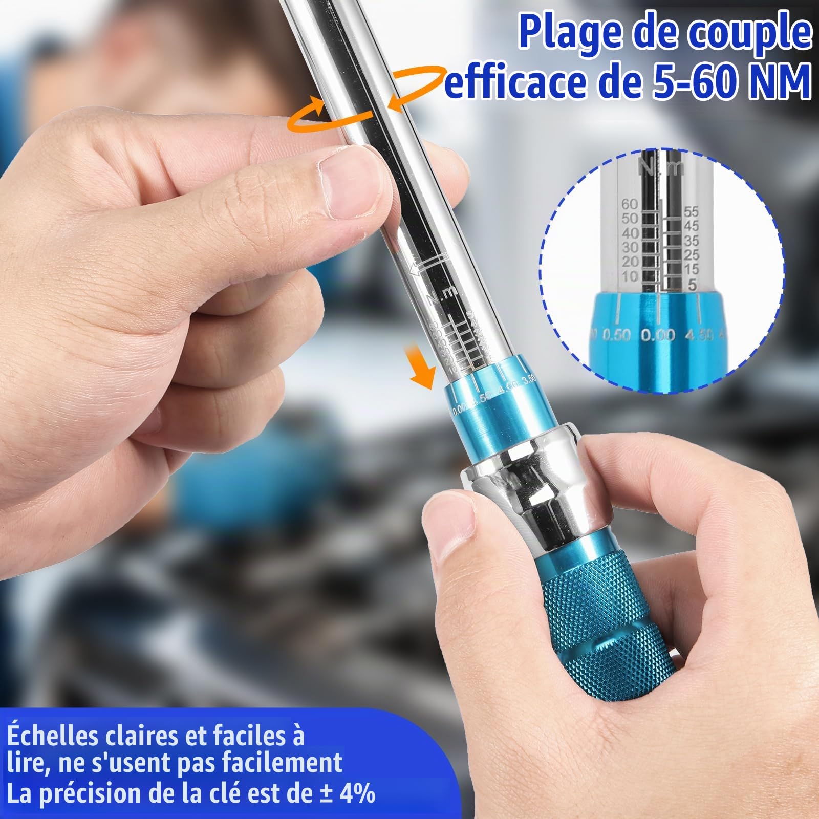 Clé dynamométrique 5–60 Nm avec outils d'insertion, incl. tête de clé de 30 mm et adaptateur | ±4 % de précision pour climatiseurs et tuyaux | en acier