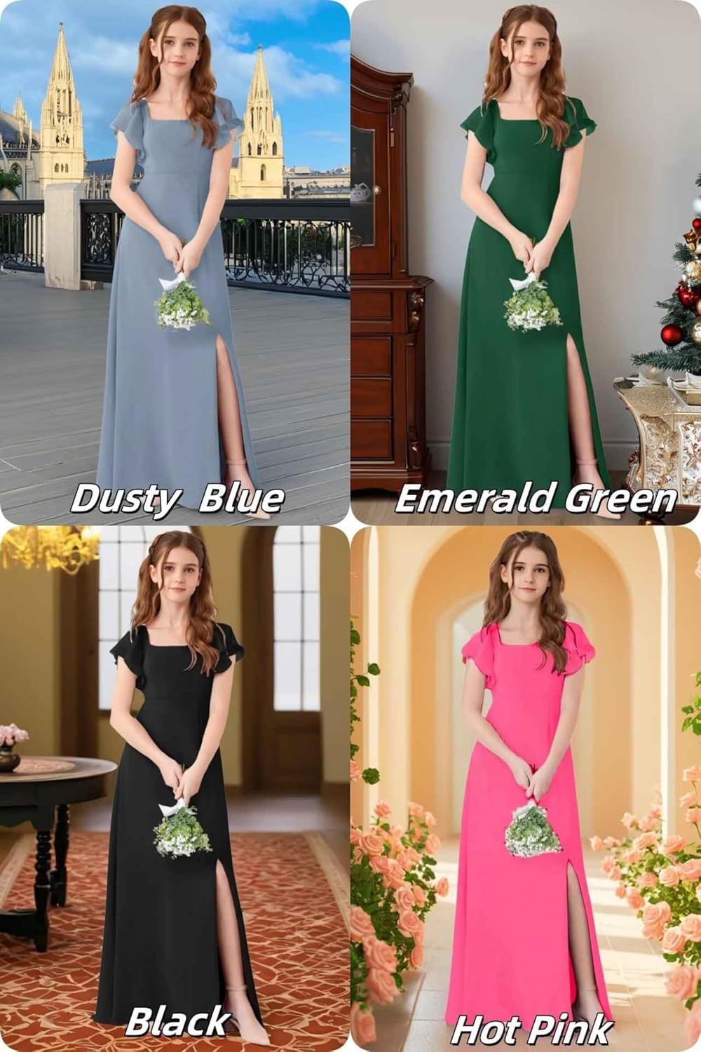 Short Sleeves Junior Bridesmaid Dresses for Girls Formal Party Flower Girl Dress Long with Low Slit - Image 6