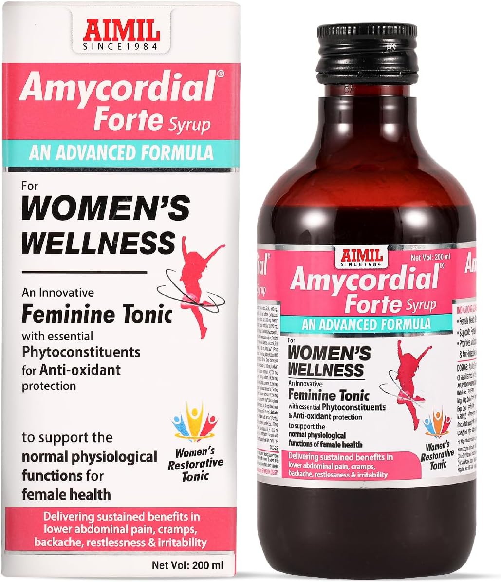 AIMIL Amycordial Forte Syrup - 200ml | Women Wellness | Feminine Tonic | Enriched with Antioxidants | Ashoka, Lodhra, Shatavari