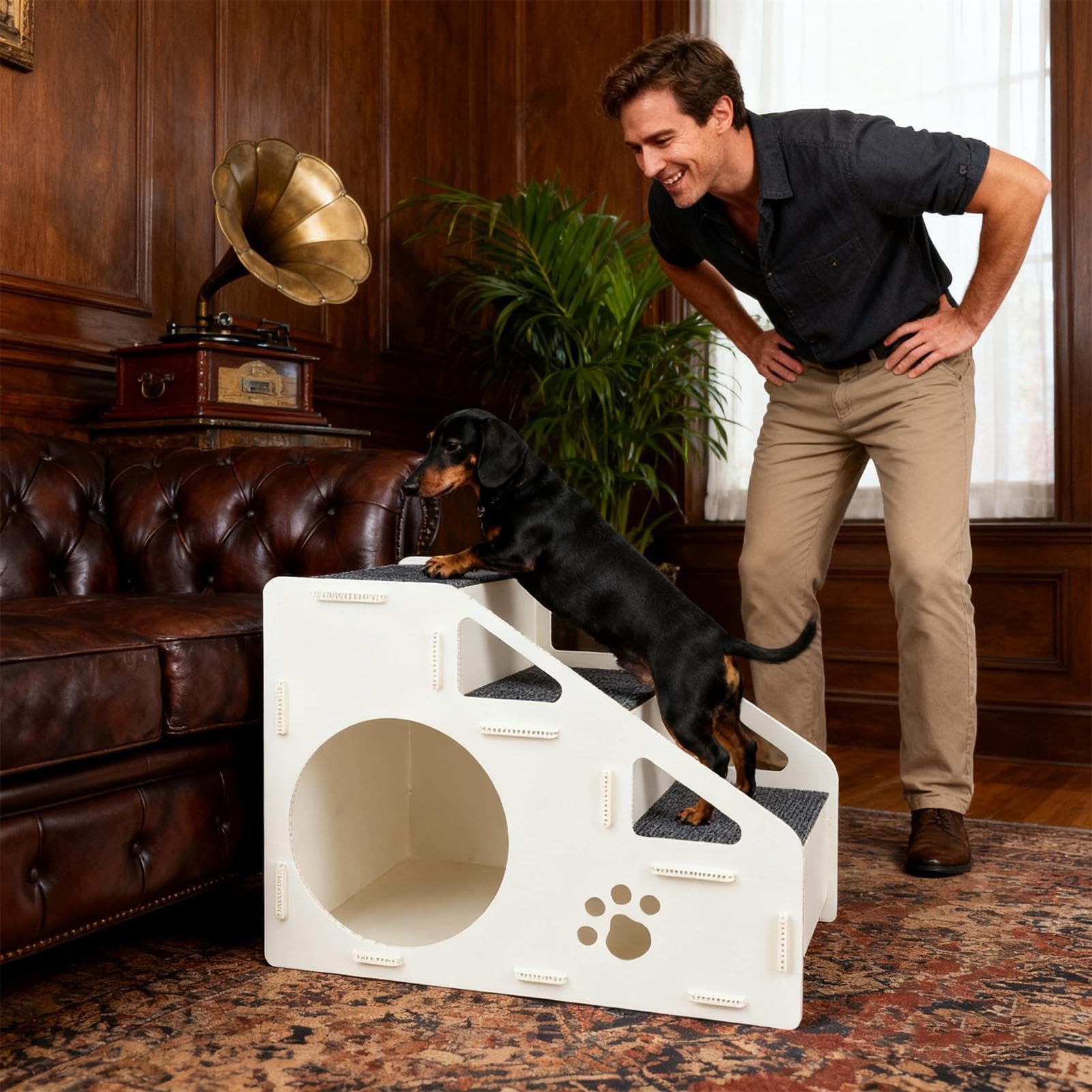Scalini Per Gatti 2 in 1 Rampa Pieghevole Antiscivolo | Piccola Casa per Cuccioli per Casa Soggiorno Camera da Interni Cani Cuccioli Gatti Micini Piccole Razze e Alto