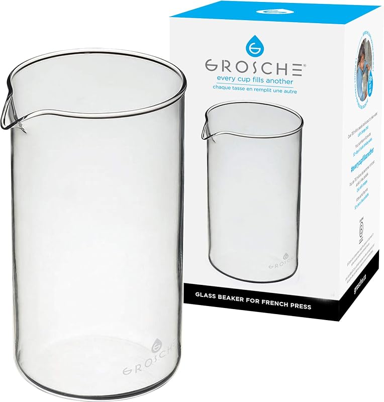 GROSCHE Borosilicate 3.3 Glass French Press Replacement Beaker, 51 oz | Fits Many Coffee and Tea Makers, Top-Rack Dishwasher Friendly, Handles Hot or Chilled Drinks, Easy-Pour Design, Household Use