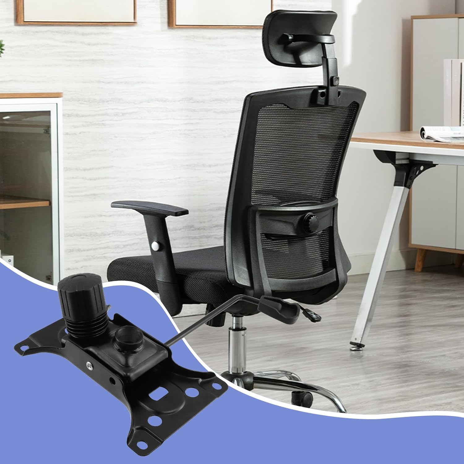 Wealrit Office Chair Tilt Base, Heavy Duty Control Lift Mechanism Black Swivel Base Plate 8.3" x 5.1" Mouting Holes Dimension Office Chair Parts Replacement