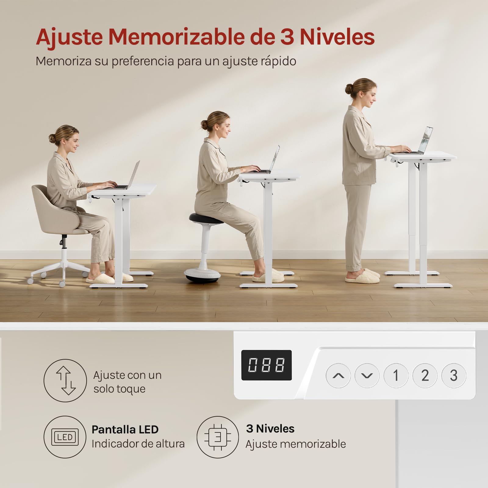 WOLTU Escritorio Elevable Eléctrico Regulable Altura 72-118 cm, con Memoria y Protección Anticolisión, con 2 Ganchos, para Oficina, Gaming o Estudio, Blanco, 100x48 cm