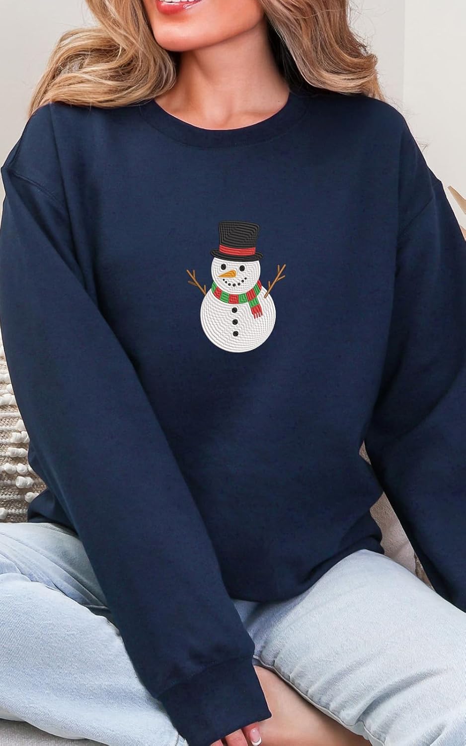 Embroidered Christmas Sweatshirt Holiday Pullover Cozy Winter Embroidery Sweater for Men & Women - Image 5