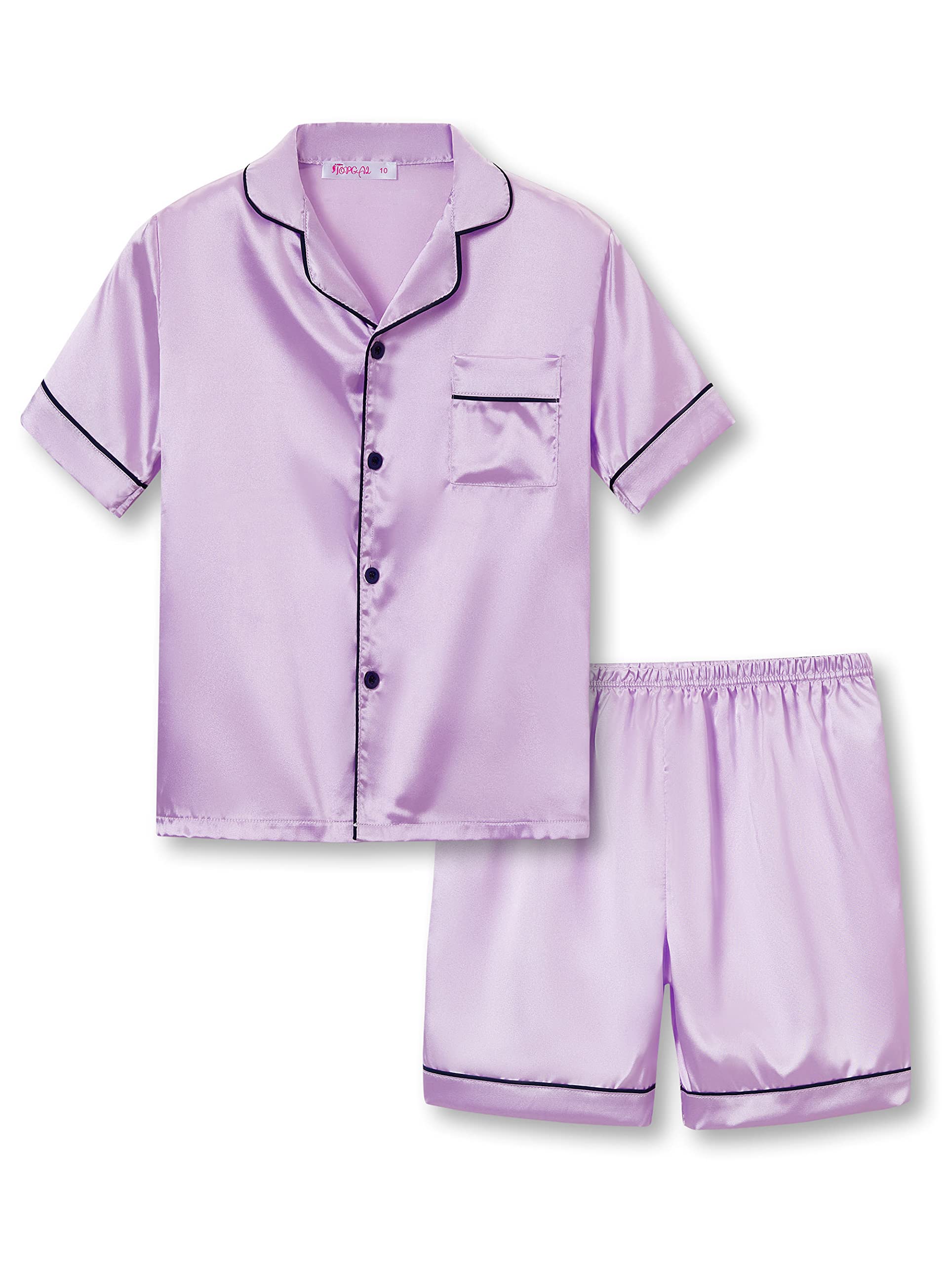 TopgalSatin Pajamas for Girls – Coat Style Silk Button Down PJ Set Size 6-16
