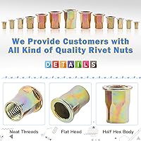 Vista 4 de Glarks Juego de 60 tuercas de remache de brida de cuerpo hexagonal M3 de acero al carbono chapadas en zinc, cabeza plana roscada, tuerca