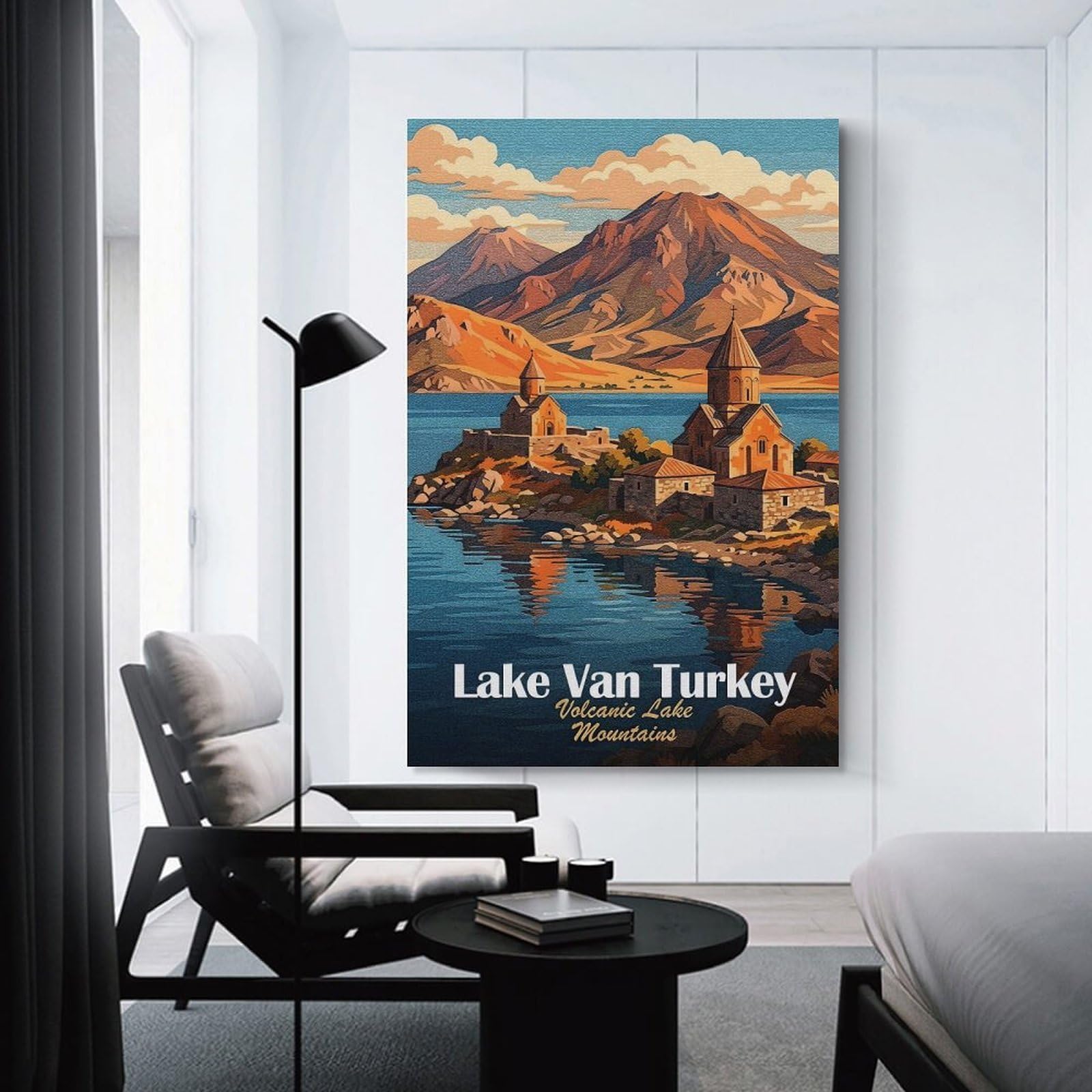 Junmoney Lake Van Turkey Landscape Illustration Home Decor Wall Art, 24x36inch(60x90cm), for Home Walls, Creative Rooms Or Shared Spaces, An Adaptable Decor Piece for Home Use
