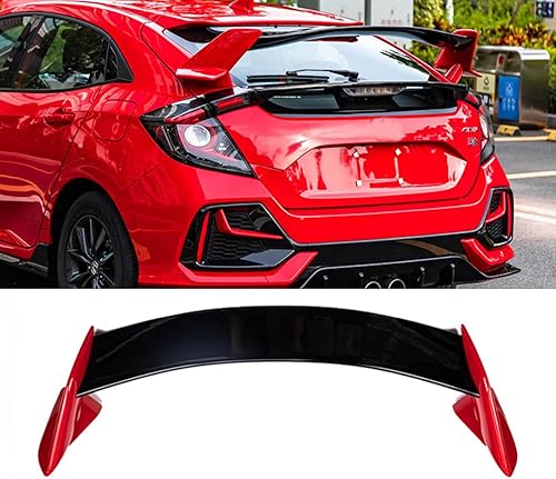 Miniatura 10 de CHIESMA, Alerón trasero apto para Honda Civic 2016-2021 10 generación estilo R Hatchback negro brillante pintado ABS trasero alerón trasero alerón