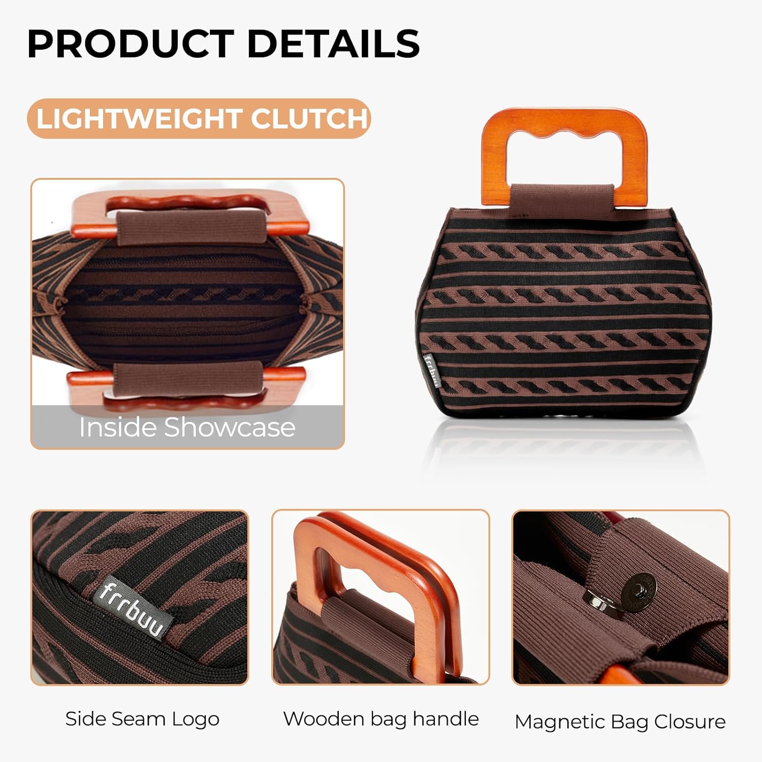 Mini Wallet Clutch - Geometric Brown Black Woven with Wooden Handles & Secure Magnetic Snap, Vintage Boho Small Purse for Women Slim Compact - Image 6