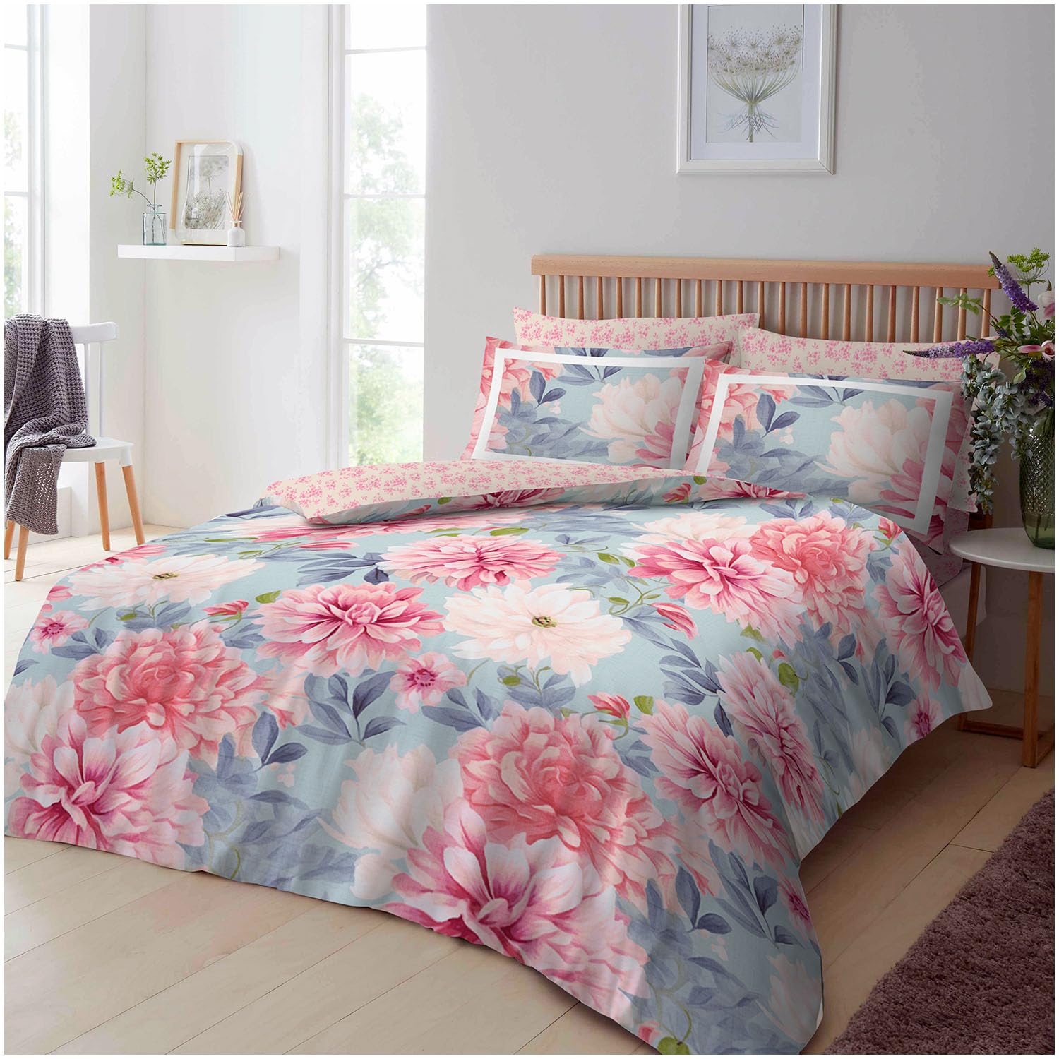 GC GAVENO CAVAILIA Floral Single Duvet Cover Set (150x200cm) - Polycotton Single Bedding Quilt Cover Reversible - Machine Washable (1 Duvet Cover + 1 Pillowcase) - Blush Pink