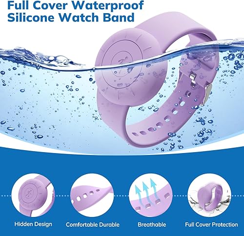 Miniatura 5 de Pulsera impermeable para Airtag para niños (paquete de 2), pulsera de silicona suave oculta para niños, funda completa ligera para rastreador GPS