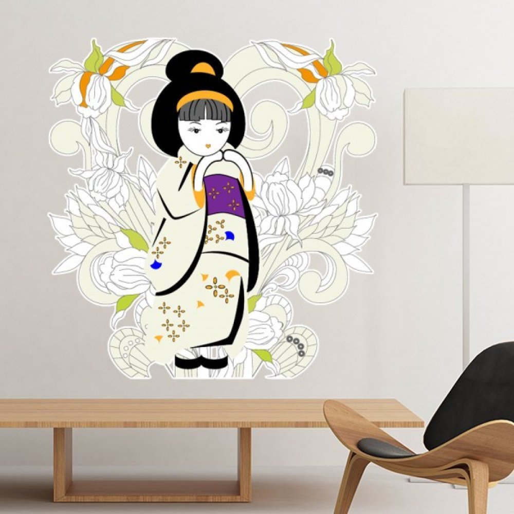 Motif mural amovible Chrysanthème Japonais | Stickers multicolore 70cm haute définition
