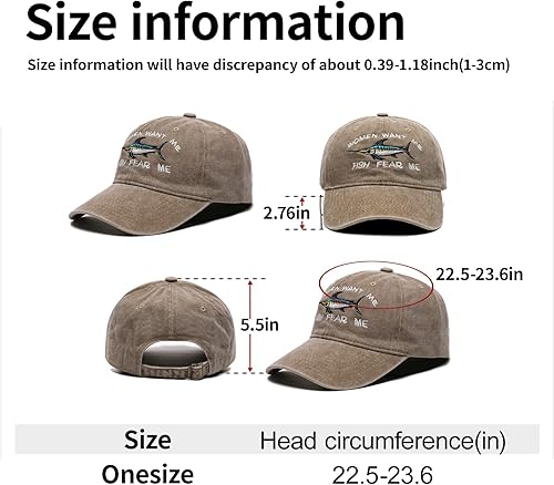Miniatura 3 de OCIOVAN Gorras de béisbol para hombres y mujeres, bordadas para mujer, con bordado "Want Me Fish Fear Me", gorra de camionero ajustable, de algodón,