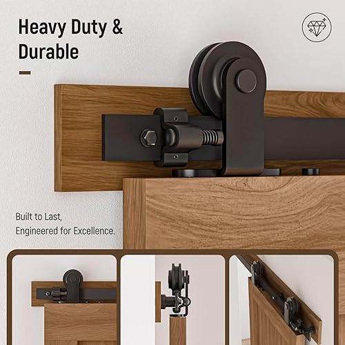Miniatura 5 de CCJH 12FT Sliding Barn Door Hardware Kit, Heavy Duty, Smoothly and Silently, Easy to Install, Fit 36" Width Double Door Panel, T-Shaped Style Black