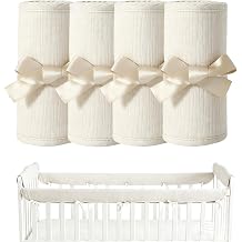 Cot Rail Protector, Adjustable Strap Bed Rail Cover for Kids Cot Protection, Breathable Cotton Gauze Bed Edge Guard, Furniture Edge Protector, Snug Non-Shift Wrap,White