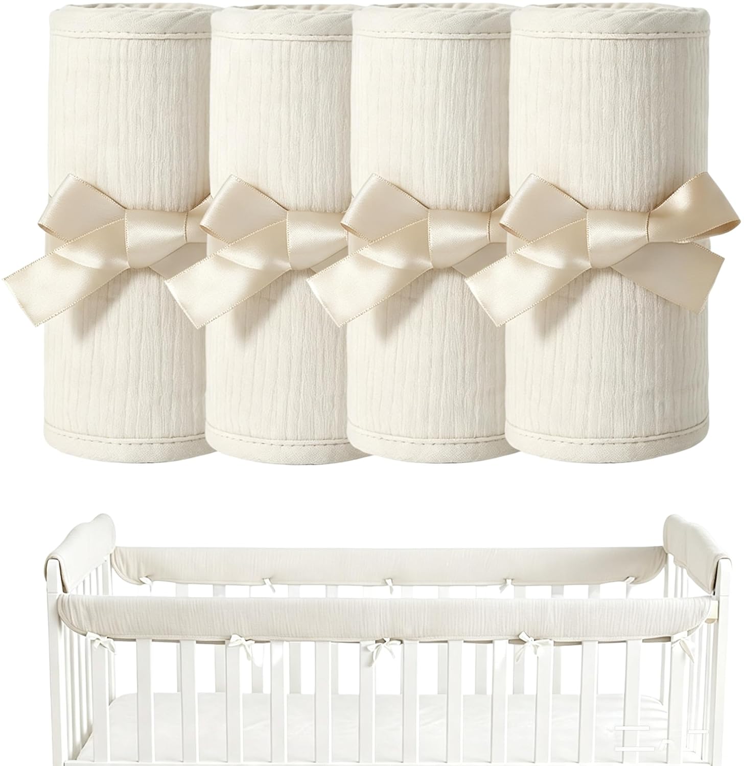 Cot Rail Protector, Adjustable Strap Bed Rail Cover for Kids Cot Protection, Breathable Cotton Gauze Bed Edge Guard, Furniture Edge Protector, Snug Non-Shift Wrap
