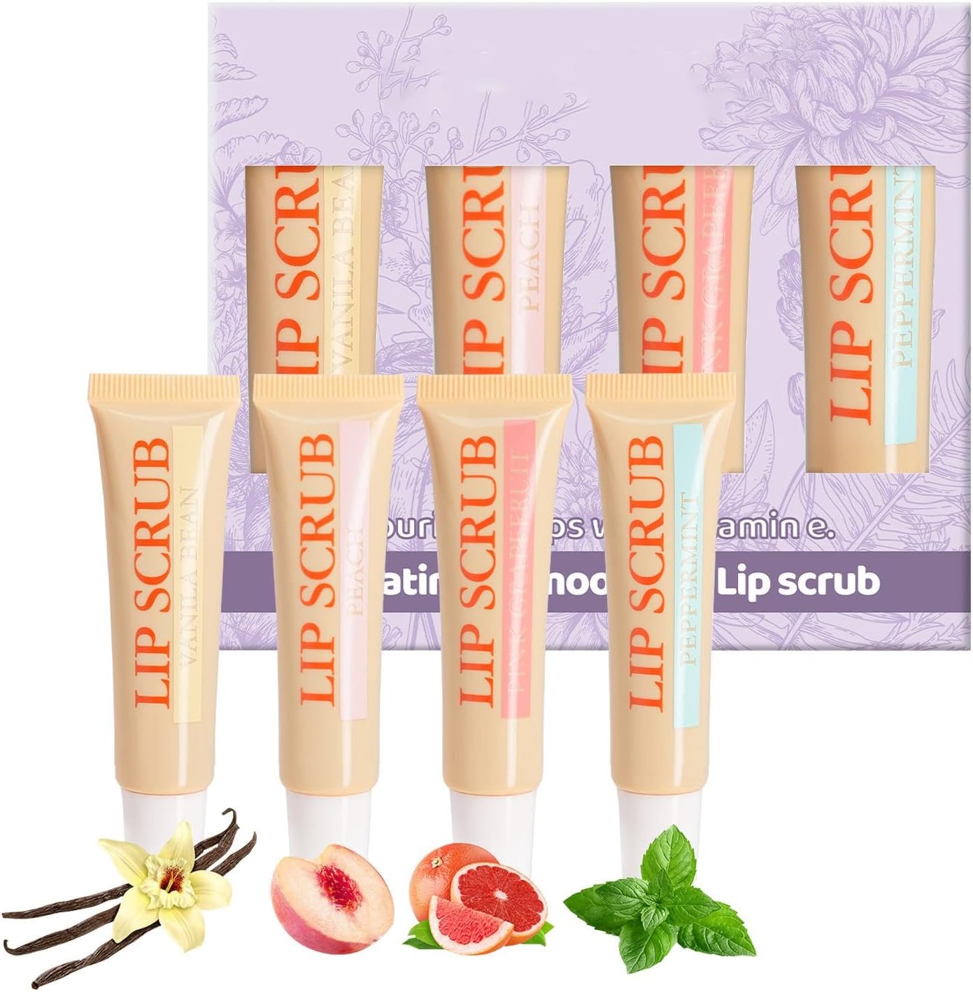 Lip Scrub Stick, Lip Exfoliant, Moisturizing Lip Stick, Lip Exfoliator Set, 4-delige Lip Scrub Stick Set Moisturizing Lip Scrub Exfoliator Stick voor smoother, zachte lips, perfect voor dagelijkse