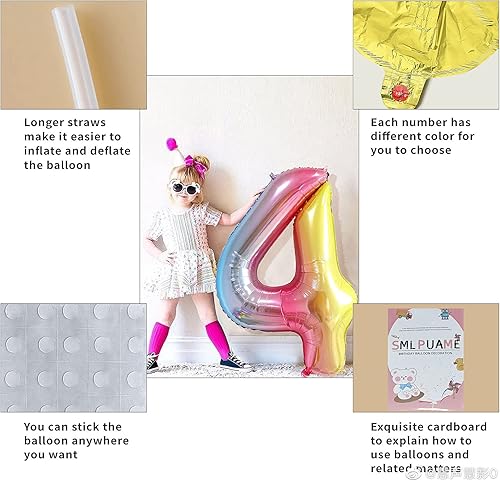 Miniatura 5 de Smlpuame Globo de 40 pulgadas con el número 0-9, globos grandes de número 1, globos digitales para suministros de decoración de celebración de