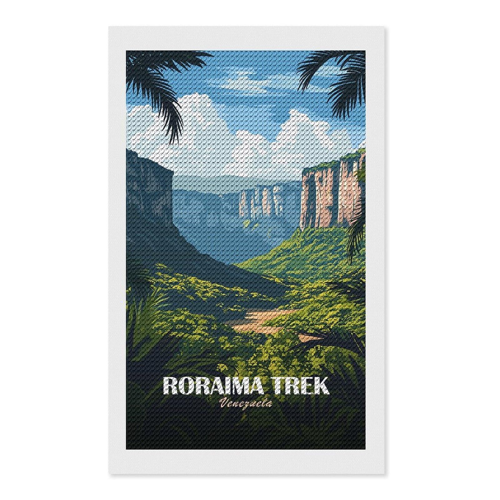 Junmoney Roraima Trek Venezuela Landscape Illustration DIY Diamond Art Canvas Kit 12"x20", Decorate Your Room, Sparkling Round Gems, Fun Craft Experience, Farmhouse Decor