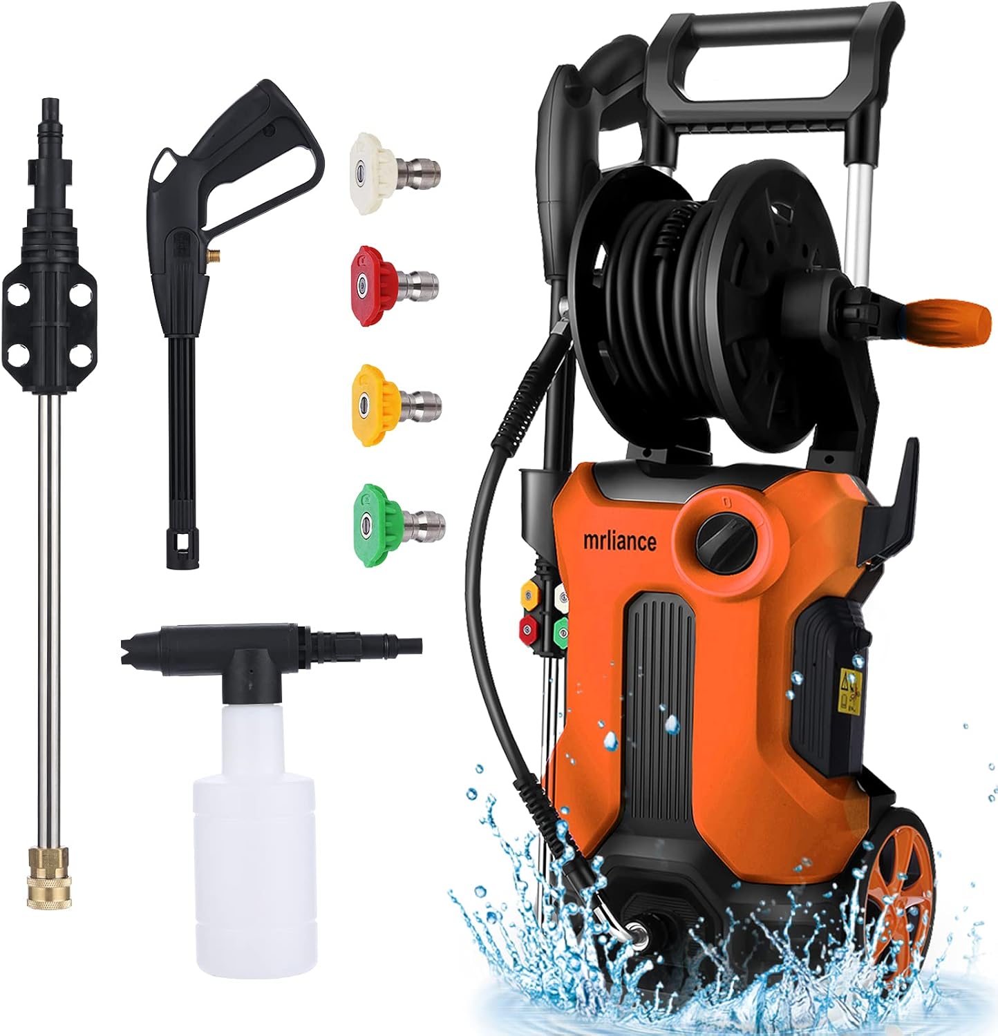 Hottest Sales mrliance Electric High Pressure Washer , High Pressure Cleaner Machine High Pressure Power Washer Machine with Hose Reel+4 Interchangeable Nozzles (Orange)