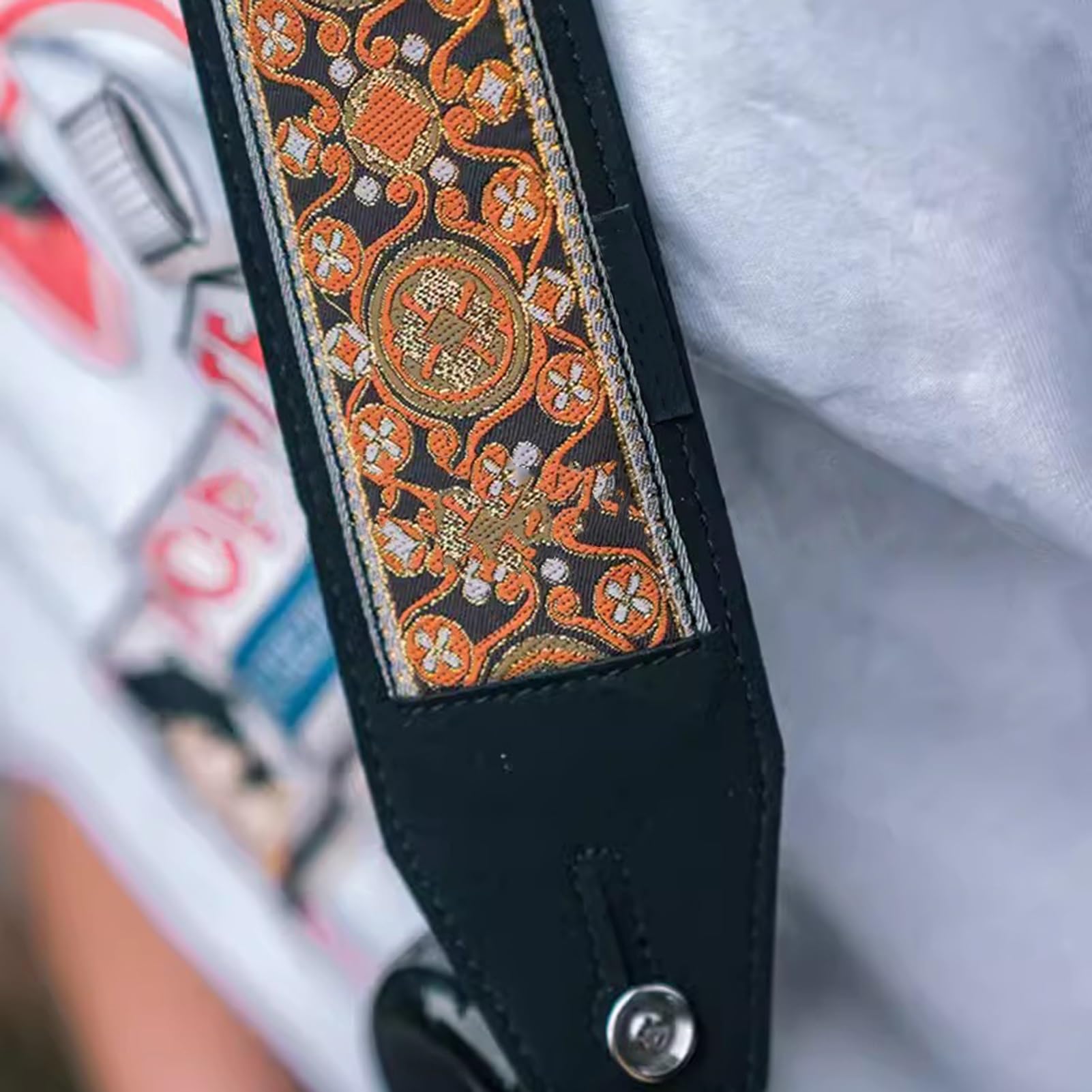 Tracolla per Chitarra Tracolla Regolabile con Ricamo Jacquard con estremità in Pelle per Basso, Chitarra Acustica, elettrica(Multi-Colored 7)