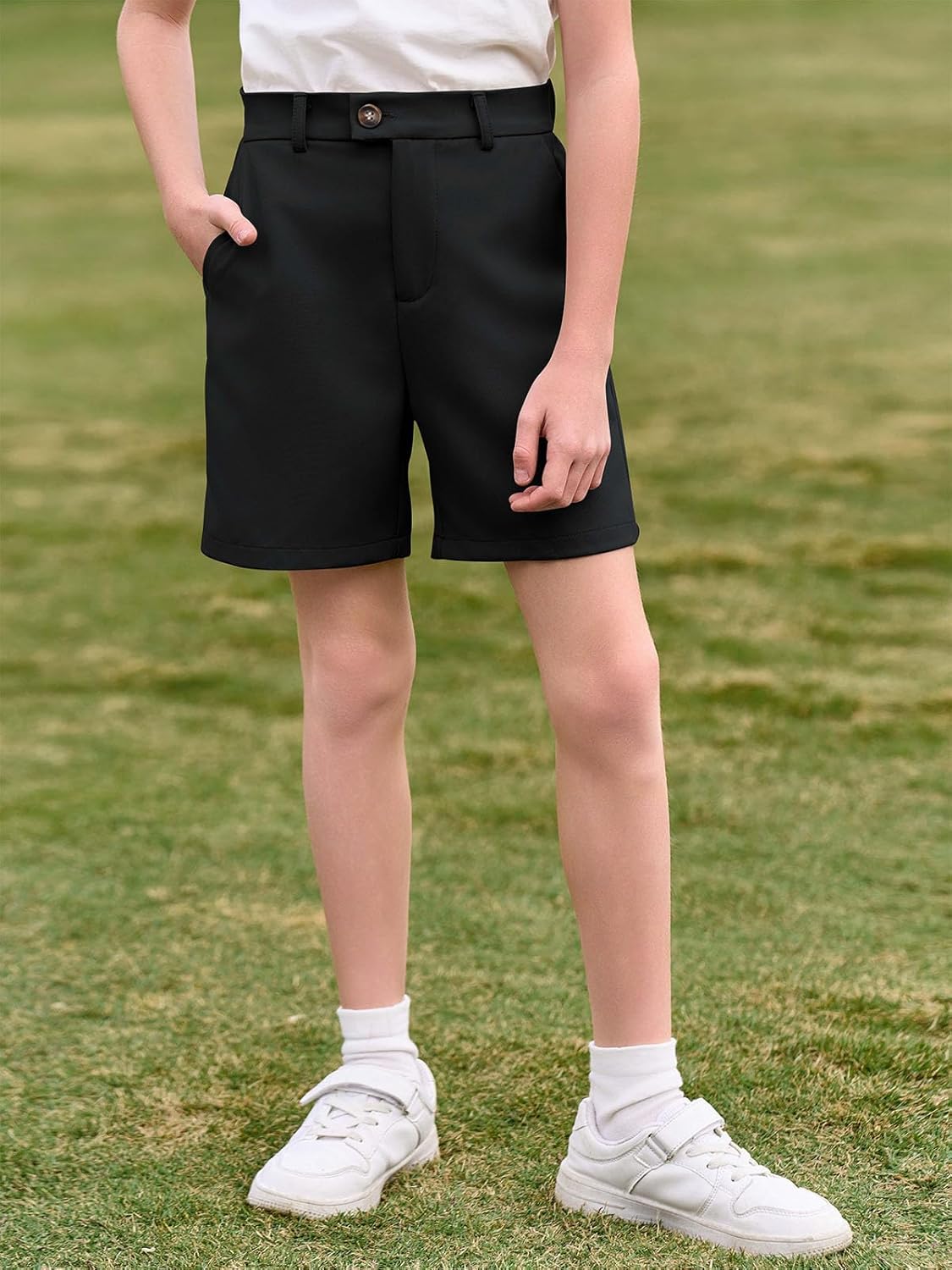 Haloumoning Boys Golf Shorts Kids School Uniform Elastic Waist Flat Front Dress Short with Pockets 5-14 Years - Image 2