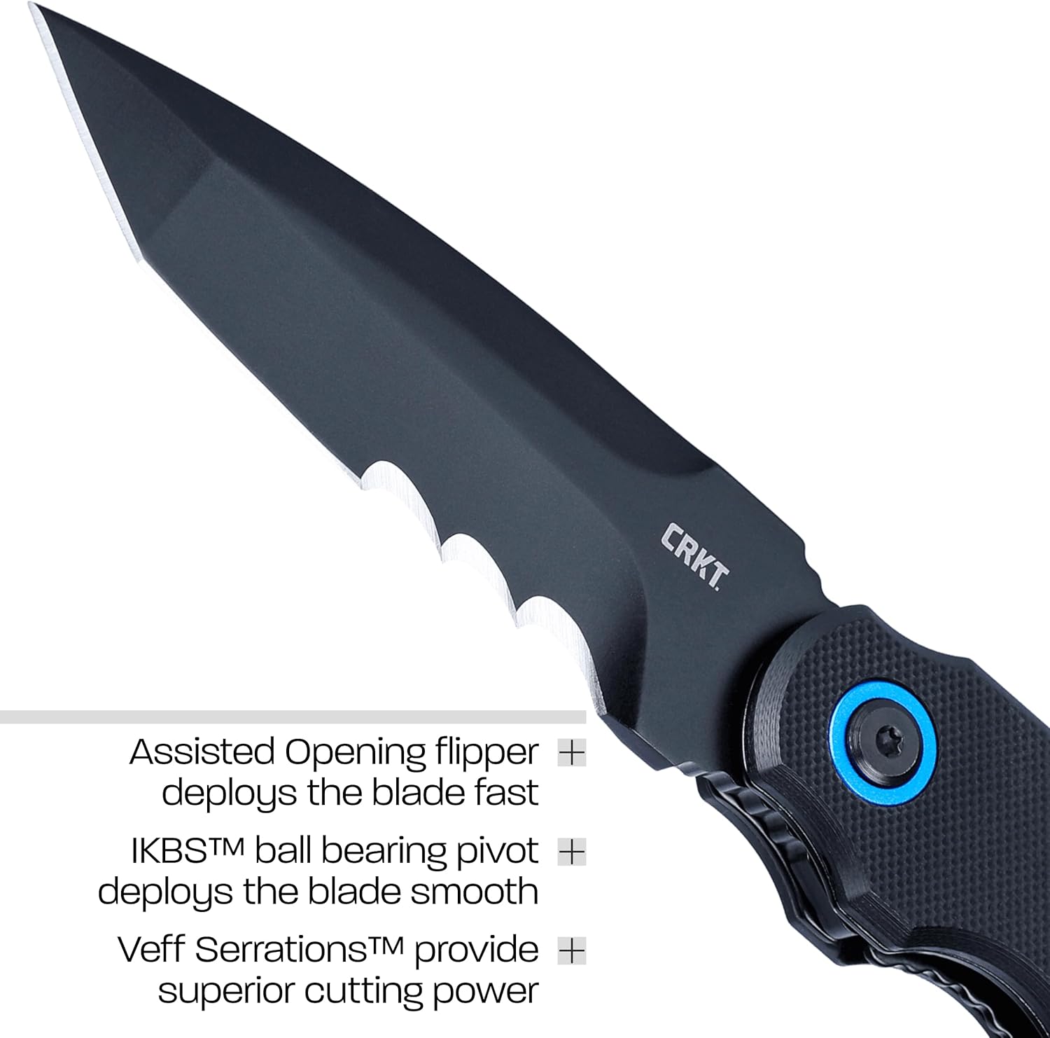 CRKT A.B.C. (All. Bases. Covered.) Assisted Folding Knife with Liner Lock: 12C27 Veff Serrations Blade, G10 Handle, Pocket Clip, 2606