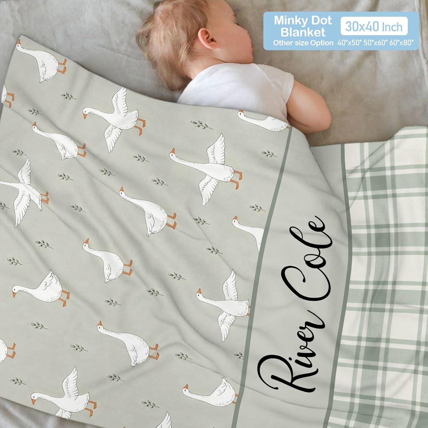 Personalized Baby Crib Bedding Set, 3 Pcs Custom Name Nursery Bedding for Boys and Girls, Goose Print Baby Bedding Set with Minky Blanket, Fitted Crib Sheet & Changing Pad Cover – Newborn Infant Gift