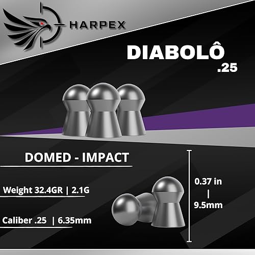 Miniatura 4 de Harpex Diabolo .25 Cal Airgun Pellets  32.4 Grain Domed Heavy Design  Ultra Precise Accuracy  Premium Lead Pellets for Target Shooting, Long Range
