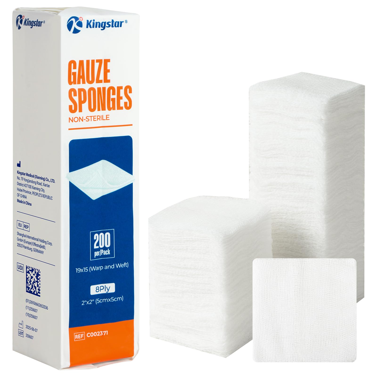 Kingstar 200 Count 2x2 Inch Gauze Sponges 8-Ply