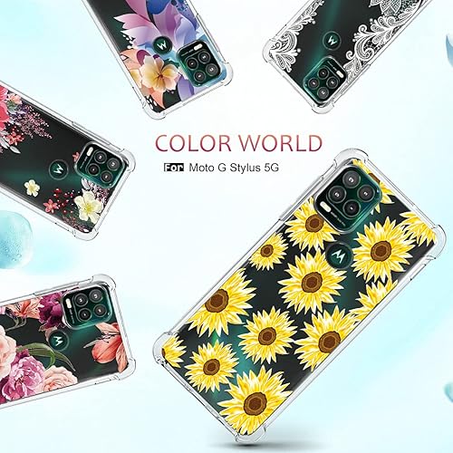 Miniatura 7 de Osophter Funda para Moto G Stylus 5G con 2 protectores de pantalla floral para niñas y mujeres, funda de goma TPU flexible de absorción de golpes