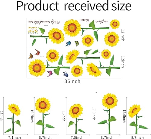 Miniatura 7 de Adhesivo de pared de girasol, diseño de flores y mariposas, calcomanías de pared para dormitorio, vinilo extraíble, decoración artística de vinilo