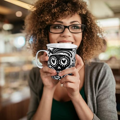 Vista 44 de Karma Gifts - Taza bohemia de 16 onzas, color blanco y negro, diseño de sirena, bonita taza de café y té, tazas de café de cerámica para mujeres