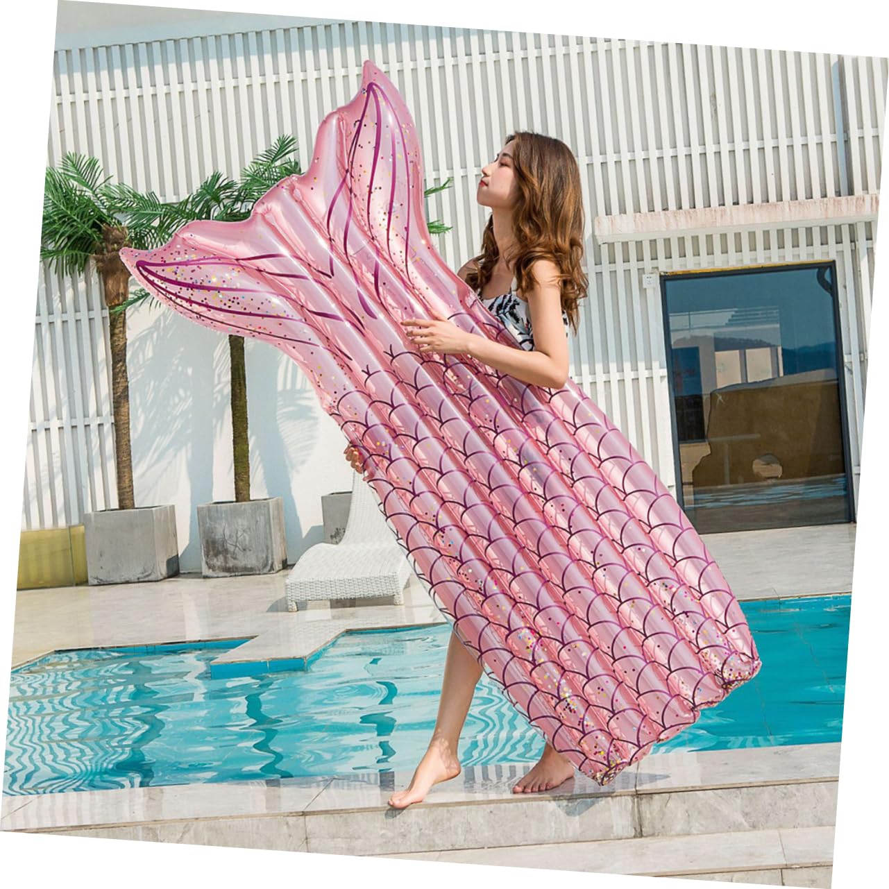 UKCOCO Materassino Gonfiabile a Coda di Pesce per Piscina Strass, Galleggiante per Spiaggia e Piscina, Realizzato in Pvc Leggero