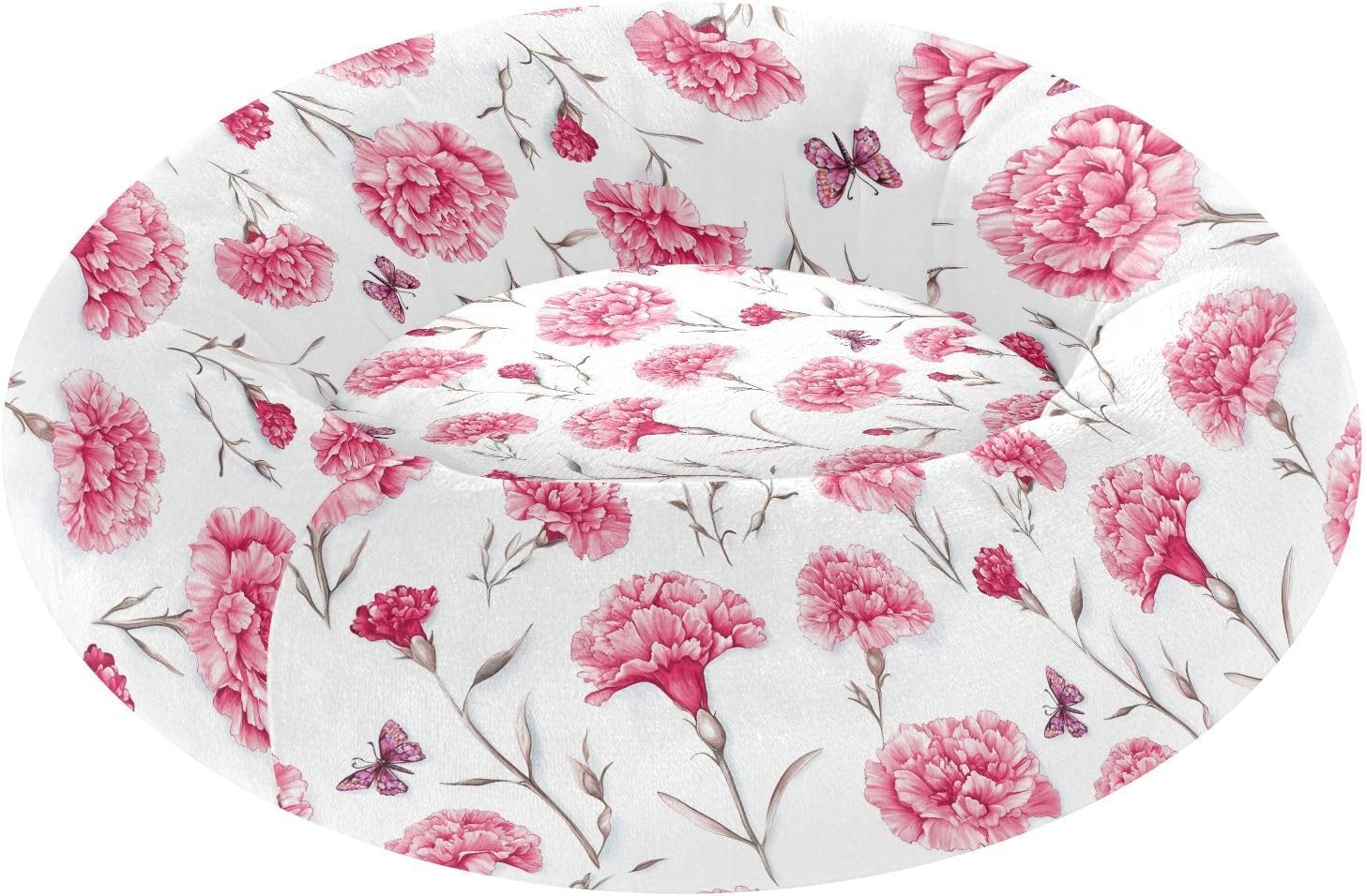 Pet Dog Bed Donut Cuddler Fluffy Cat Pillow Bed for Small Size Pets Supplies M Beauty Carnation White