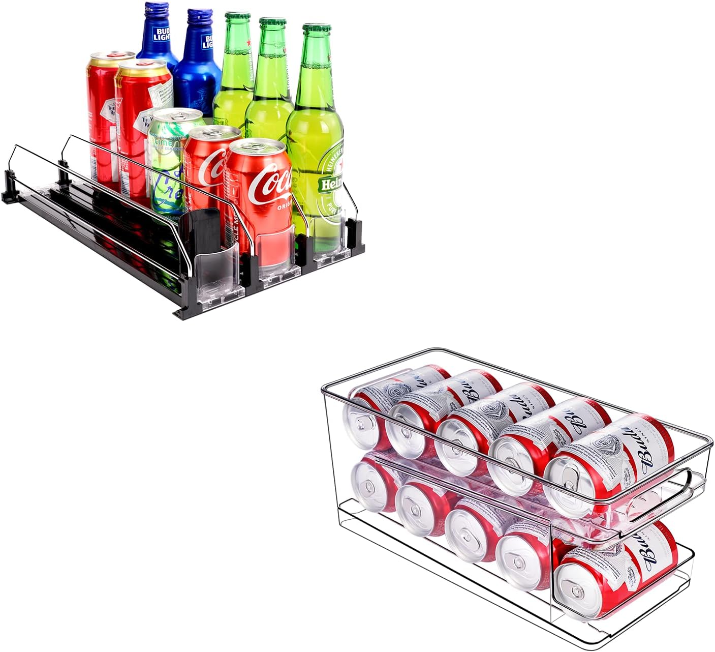 Rolling Soda Can Organizer and Automatic Soda Can Organizer for Refrigerator for Beer Soda Seltzer Drink Pop Cans Holder Storage Pantry Organization