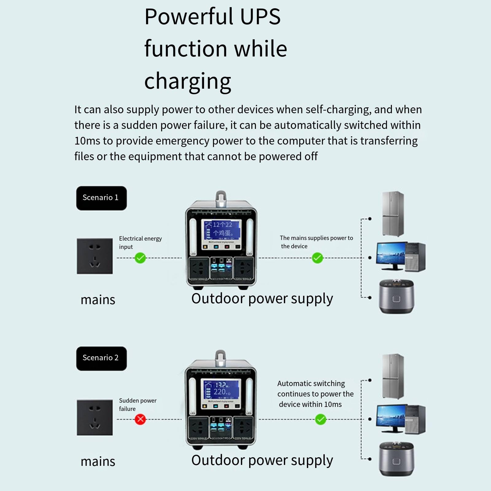 Fuente de alimentación para Exteriores, 220 V, Gran Capacidad, para autocaravanas, Camping, portátil, de Emergencia, 500 W, 30 Ah (384 WH)